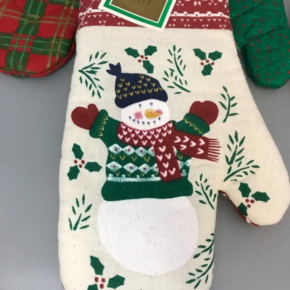 Vintage NOS 4pc Christmas holiday oven bake mitten gloves bundle - Picture 2 of 10